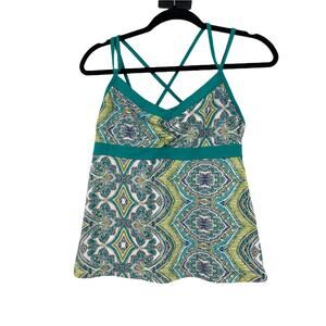 prAna Top Womens Medium Tank Turquoise Blue Spaghetti Strap Cross Back